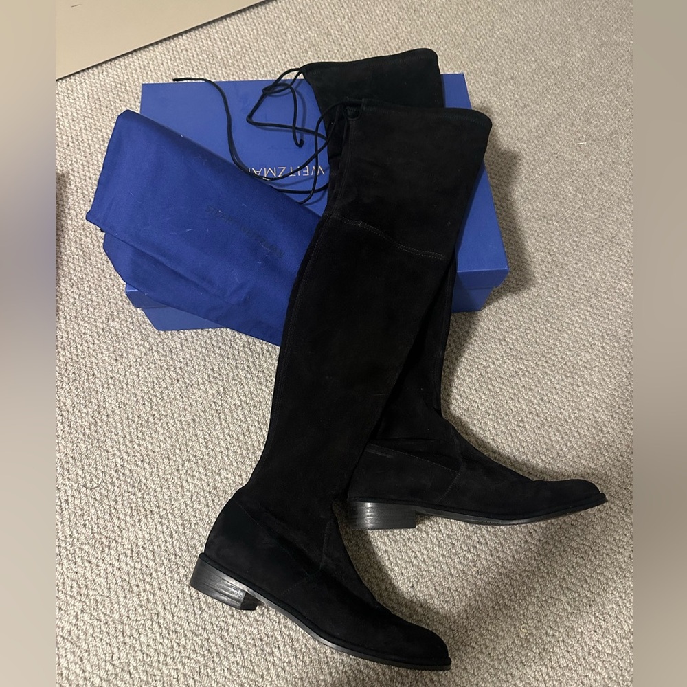 Stuart Weitzman OTK suede black Lowland boot size 8